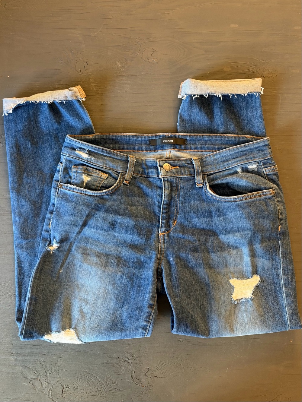 Joe's Jeans Straight Leg Distressed Blue Denim